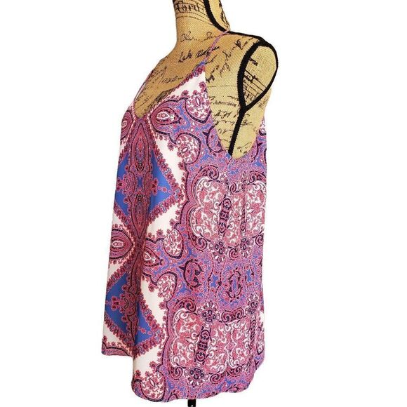 Womens Tunic Blouse Tank M Pink Blue Indie Paisley Sleeveless Boho Costal Loose - Picture 5 of 10